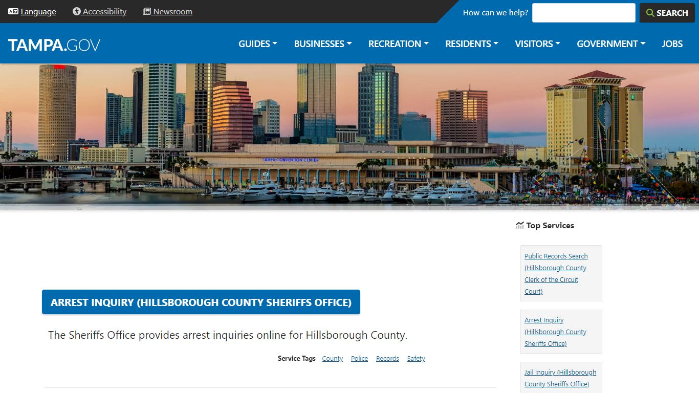 Arrest Inquiry (Hillsborough County Sheriffs Office) - City of Tampa